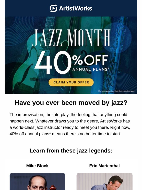🎷 40% off during Jazz Month!