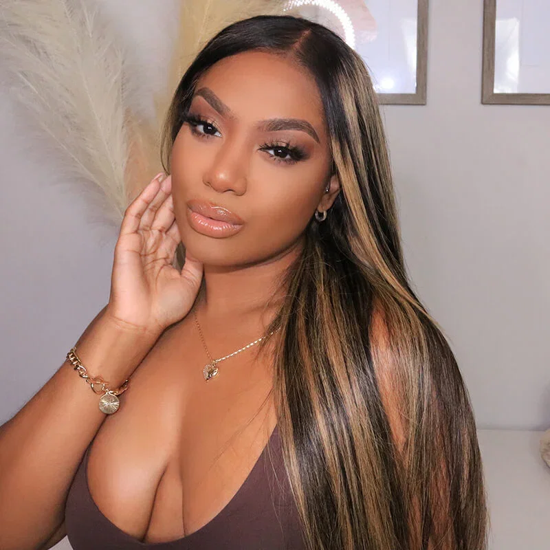 24"  = $166 | 5x5 Glueless Lace Straight Balayage Highlight Lace Front Colored Human Hair Wig