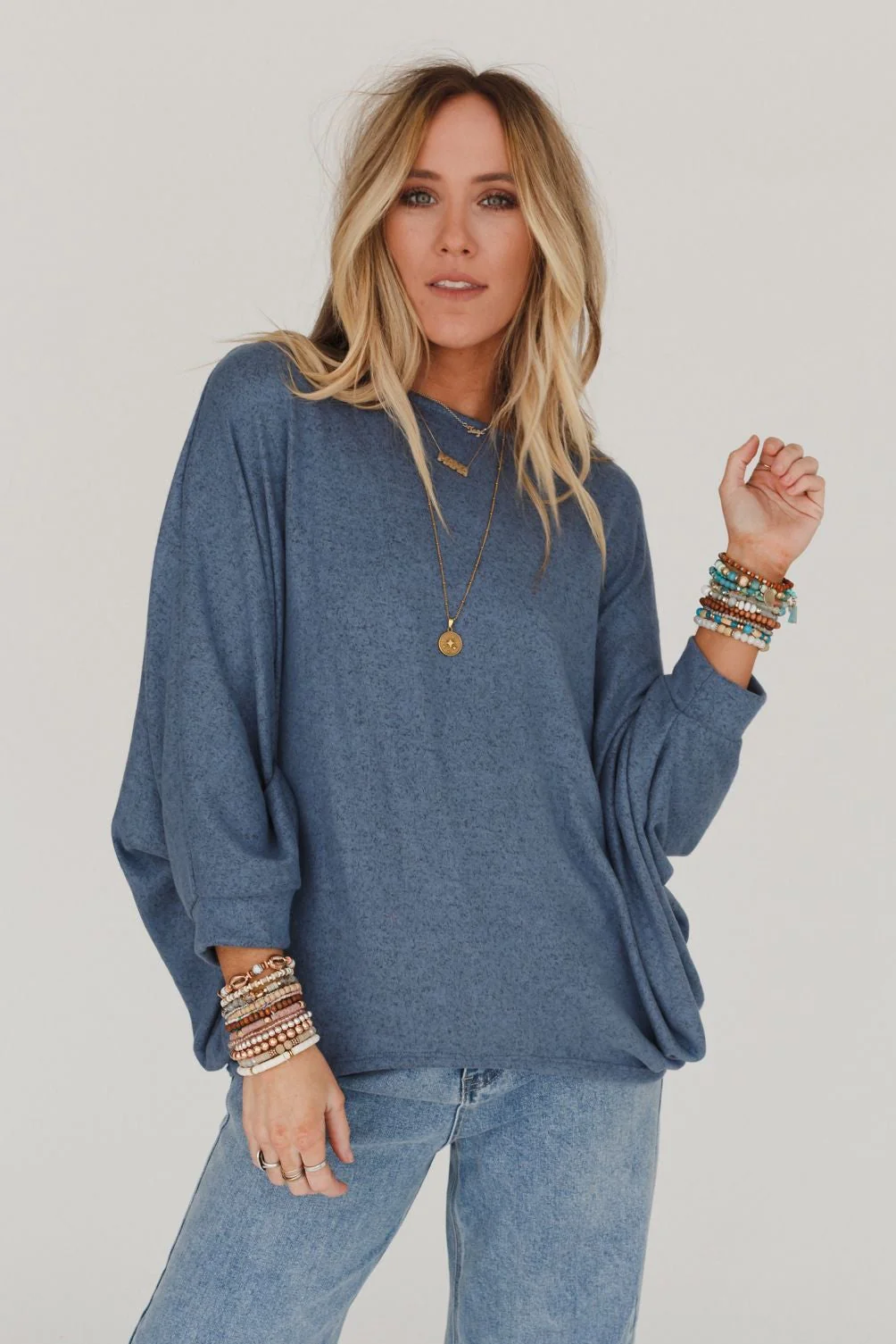 Image of Fly With Me Batwing Sleeve Knit Sweater - Dusty Blue