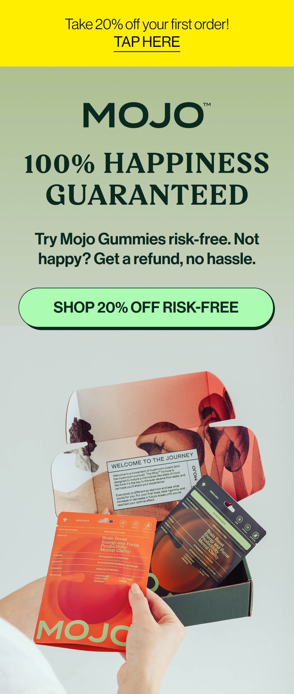 Take 20% off your first order!TAP HERE |  100% happiness guaranteed | Try Mojo Gummies risk-free. Not happy? Get a refund, no hassle. | [Shop 20% off RISK-FREE] 