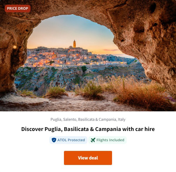 Discover Puglia, Basilicata & Campania with car hire