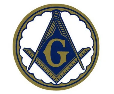 White and Gold Round Masonic Car Window Sticker Decal - Masonic Car Emblem with Compass and Square logo. (Thin sticker with back adhesive)