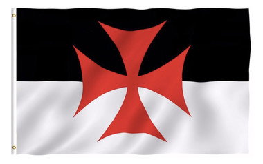 Knights of Templar Masonic 3x5 Polyester Flag - Black and White Background and Red Cross Freemasons Symbol 
