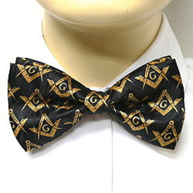 Bow Tie for Freemasons Lodge Attire - Pre-tied Black bow tie with Gold Masonry Compass and Square Design - Regalia Masonic Clothing Formal Suit or Tuxedo