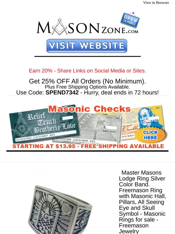 Mason Zone - 25% OFF Entire order (No Minimum) + 72 Hour Coupon Inside! Featured Item:  Master Masons Lodge Ring Silver Color Band. Freemason Ring with Masonic Hall, Pillars, All Seeing Eye and Skull Symbol - Masonic Rings for sale - Freemason Jewelry