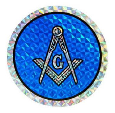 Reflective Round Masonic Car Window Sticker Decal - Masonic Car Emblem with Blue Compass and Square logo. (Thin sticker with back adhesive)