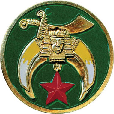 Freemasons Car Emblem / Masonic Shriners symbol. Freemasons car bumper decal with green background for Freemasons - back adhesive sticker