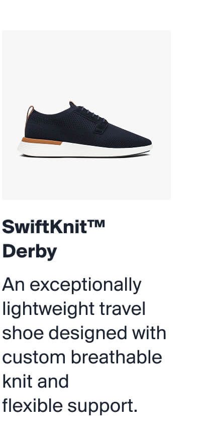 SwiftKnit™  Derby | An exceptionally lightweight travel shoe designed with custom breathable knit and  flexible support.