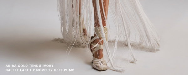 AKIRA GOLD TENDU IVORY BALLET LACE UP NOVELTY HEEL PUMP