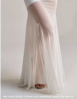 NO APOLOGIES STRAPLESS BANDAGE MAXI IN WHITE