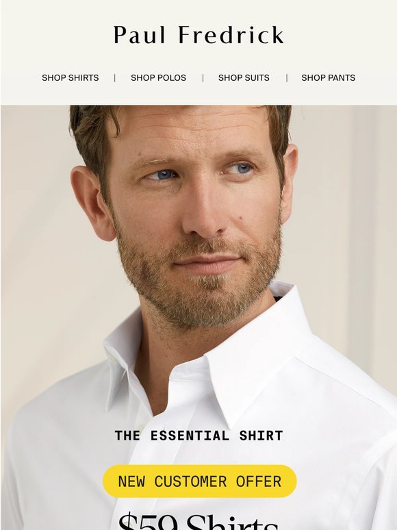 $59 Essential Shirts for New Customers.