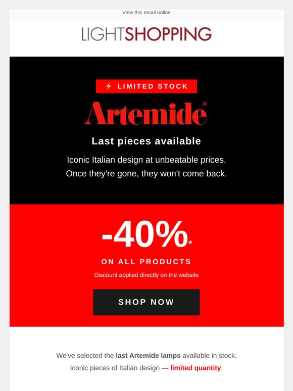 ⚡ LIMITED STOCK: Artemide lamps at -40% | Last pieces available