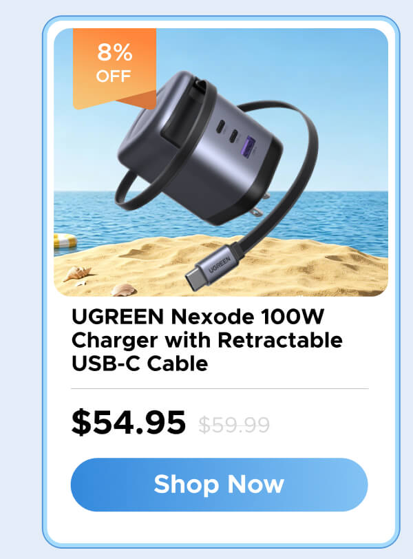 UGREEN Nexode 100W Charger with Retractable USB-C Cable