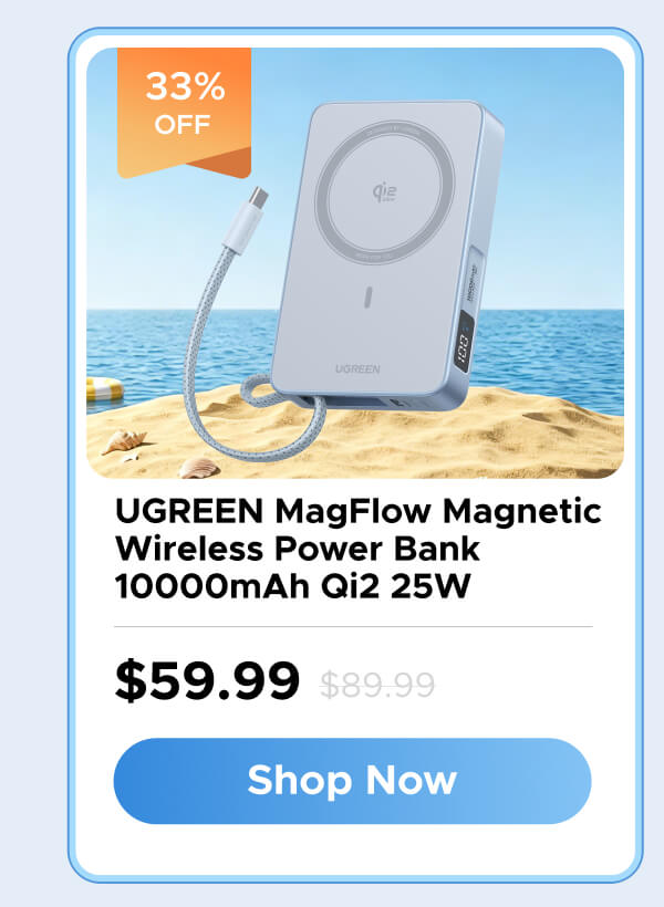 UGREEN MagFlow Magnetic Wireless Power Bank 10000mAh Qi2 25W