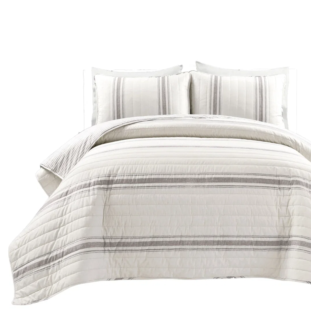 Gilroy Farmhouse Standard Cotton Reversible 3 Piece Quilt Set