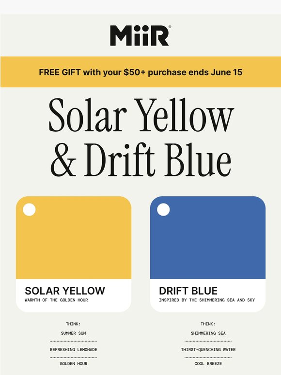 Feel summer in every sip with Solar Yellow & Drift Blue