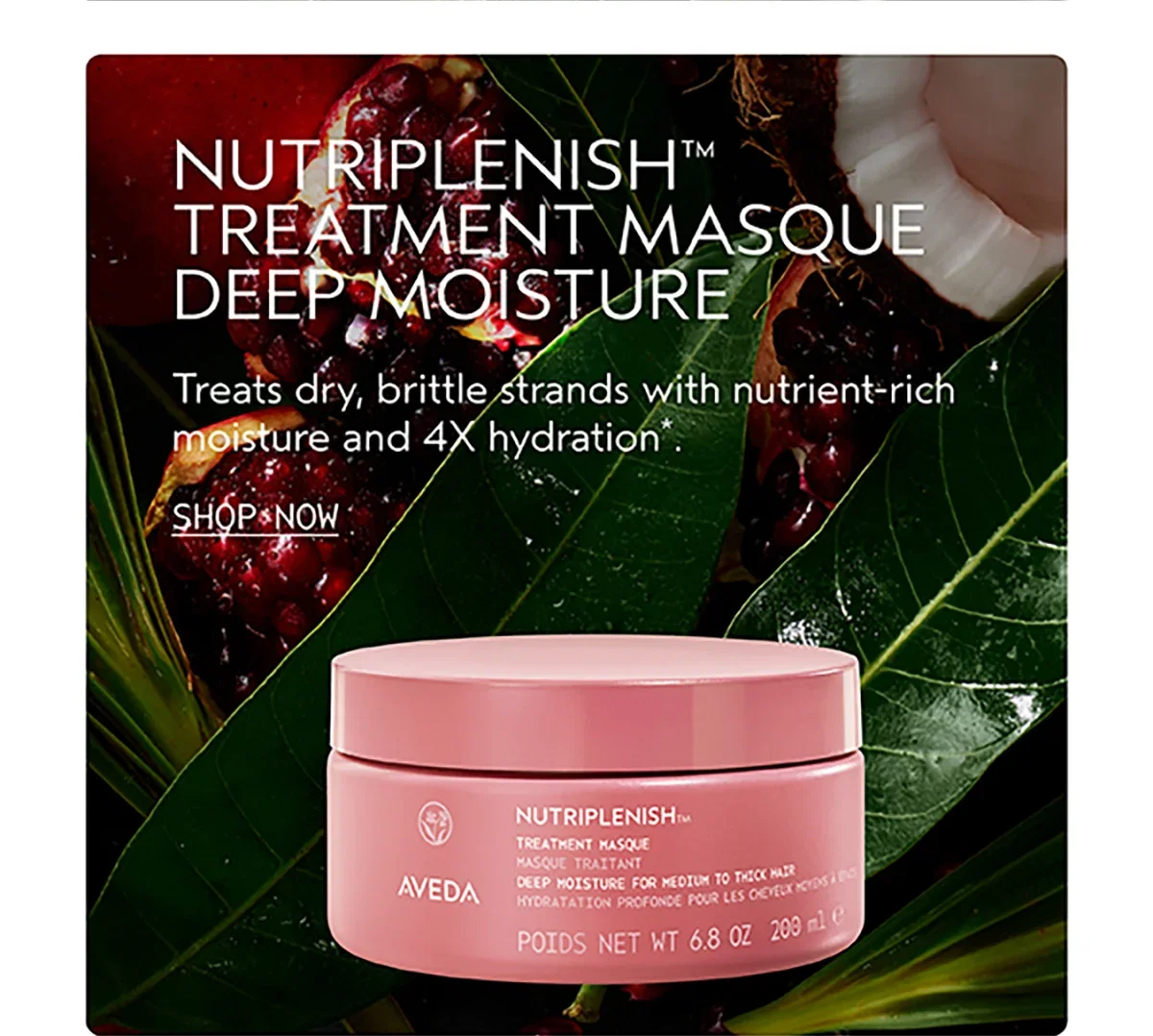 NUTRIPLENISH™ TREATMENT MASQUE DEEP MOISTURE | Treats dry, brittle strands with nutrient-rich moisture and 4X hydration*. | SHOP NOW