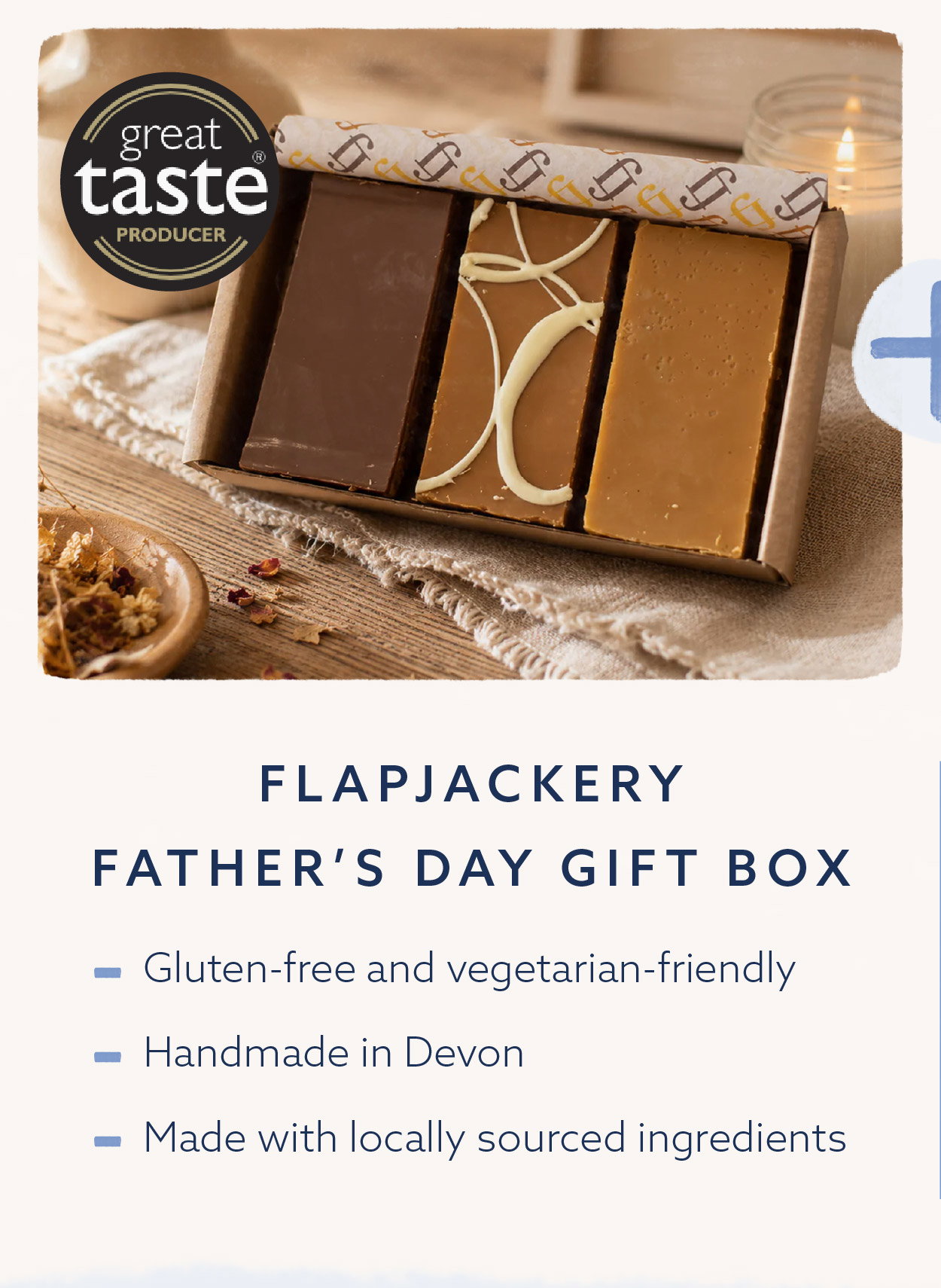 Flapjackery Father's Day Gift Box featuring handmade Devon flapjacks made with locally sourced ingredients