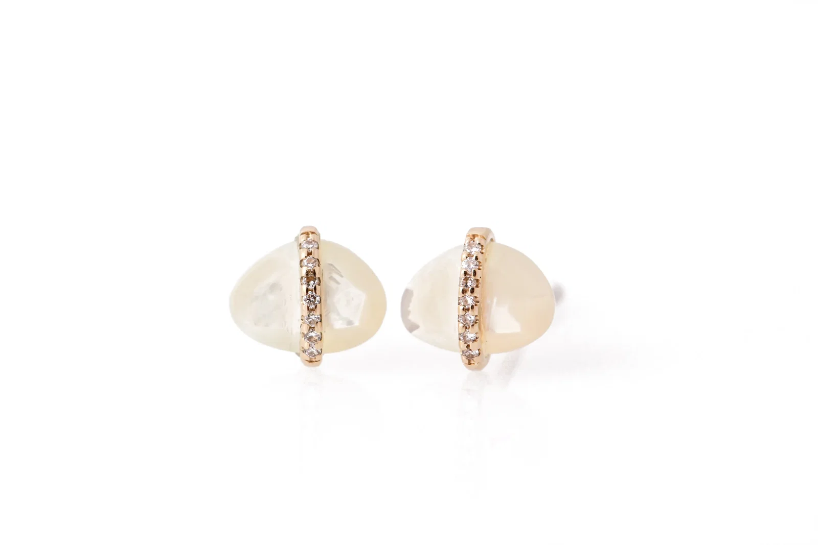 Image of Diamond Bezel Wrapped Mother of Pearl Stud Earrings