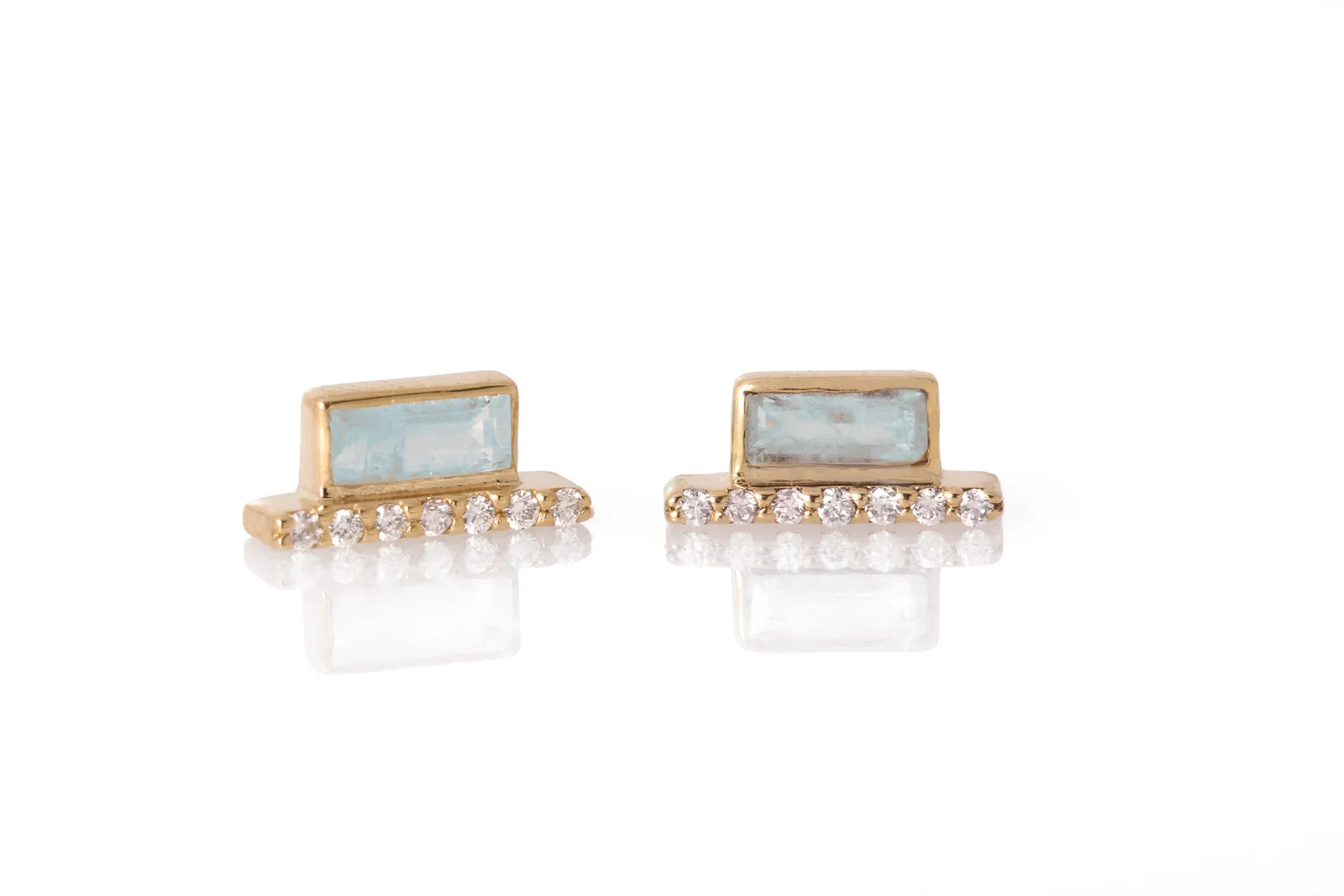 Image of Double Micropave Diamond Aquamarine Cityscape Stud Earring