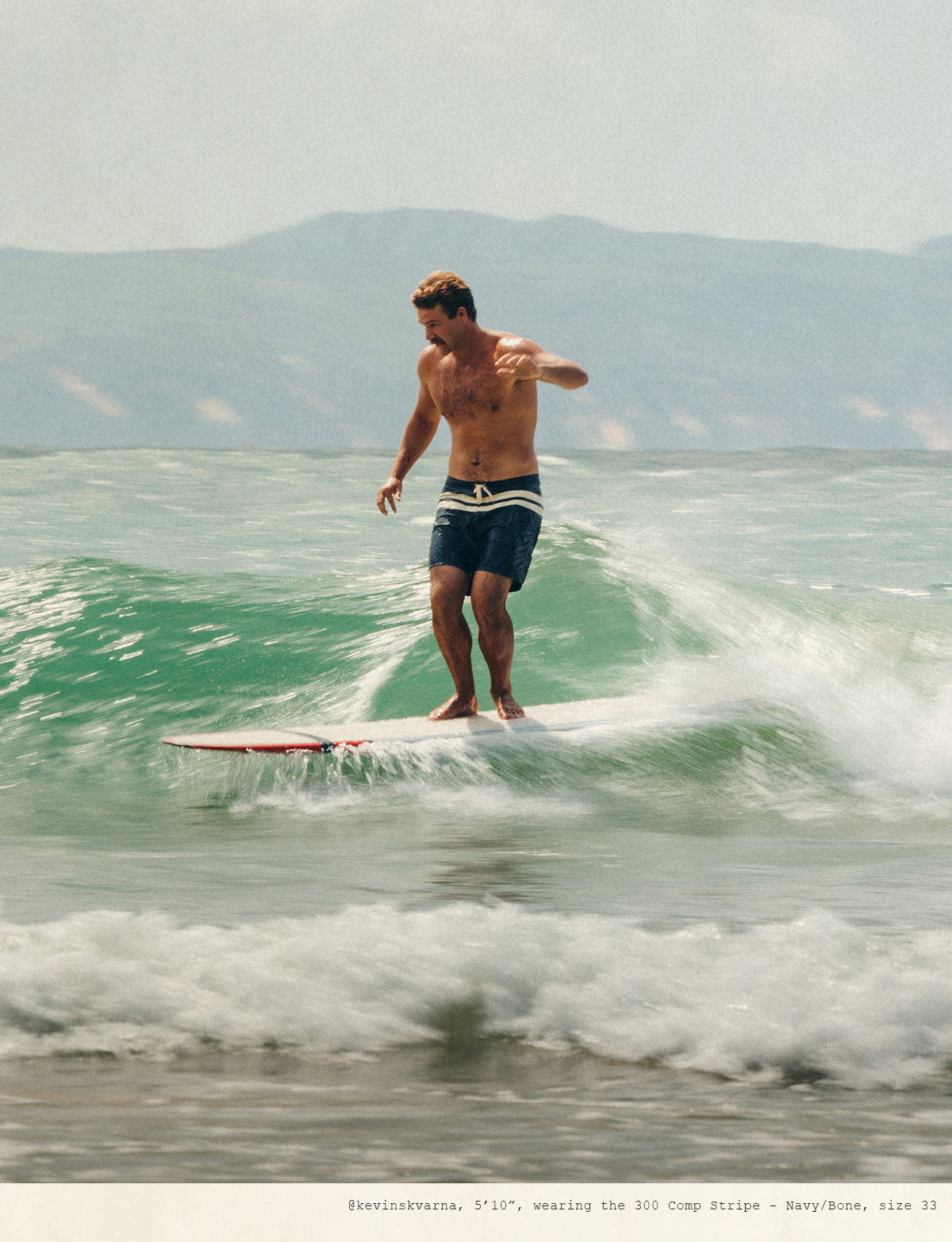 Kevin Skvarna, 5'10", wearing the 300 Comp Stripe - Navy/Bone, size 33