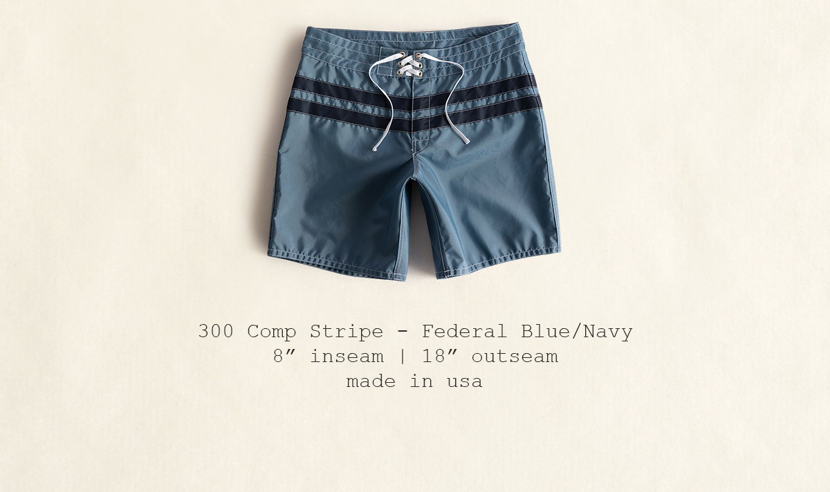 300 Comp Stripe - Federal Blue/Navy | 8" inseam | 18" outseam | made in usa