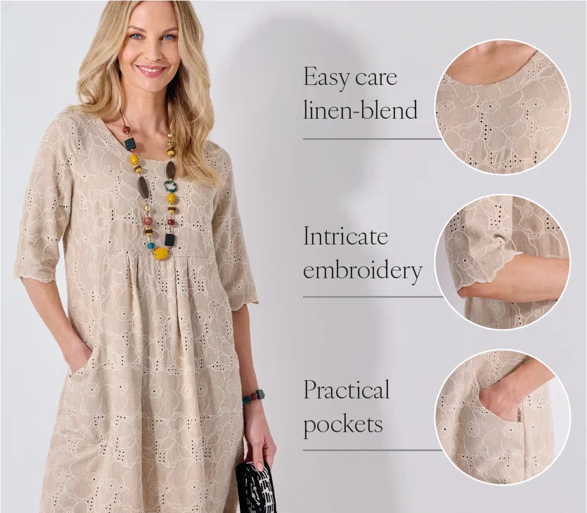 Linen-blend Embroidered Dress