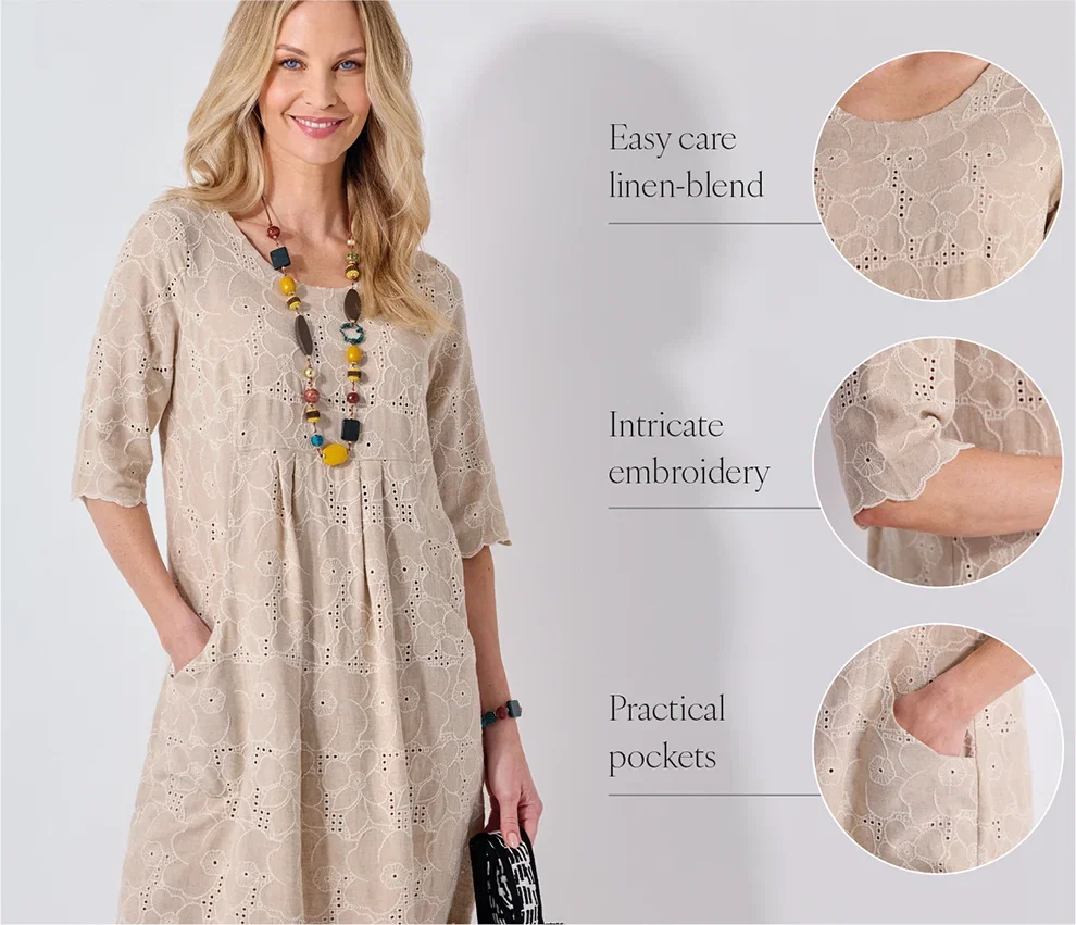 Linen-blend Embroidered Dress