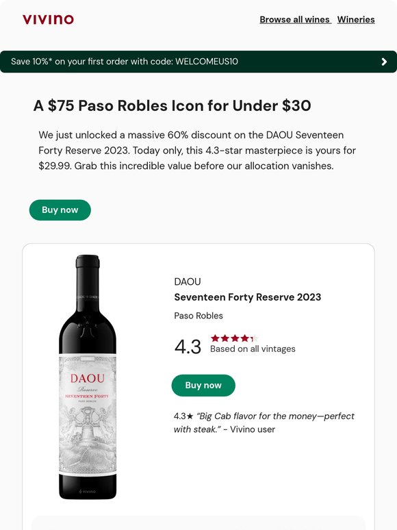 Today only: DAOU Seventeen Forty drops to $29.99