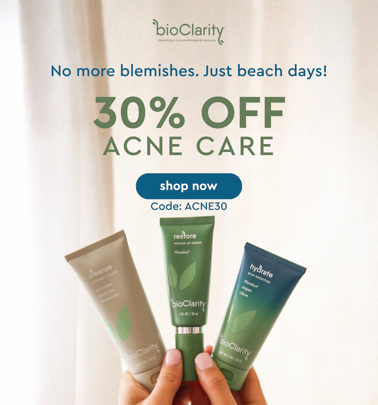No more blemishes. Just beach days! 30% OFF Acne Care - Shop Now Code: ACNE30