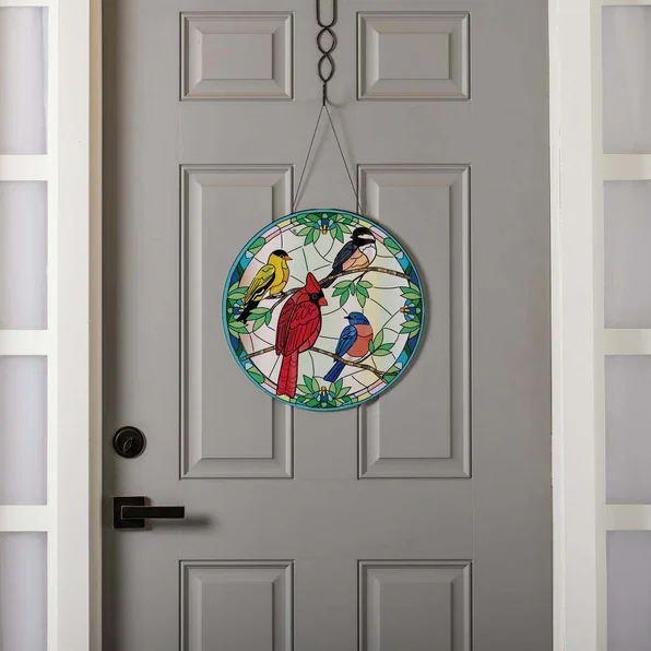 Stained Glass Songbirds 16"D Door Décor
