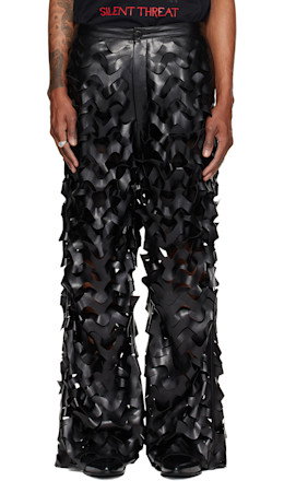 Black Laser Cut Faux-Leather Trousers - LU'U DAN