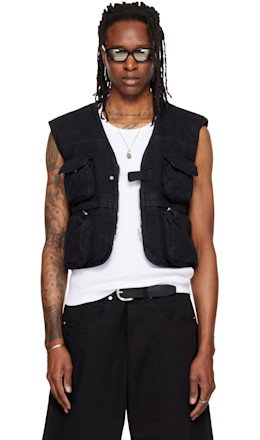 Black Wadded Cargo Vest - LU'U DAN
