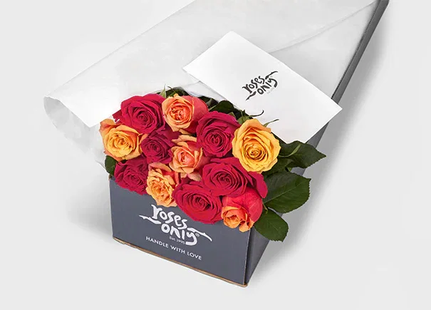 Image of Mixed Bright Pink and Cherry Brandy Orange Roses Gift Box (ROA12)