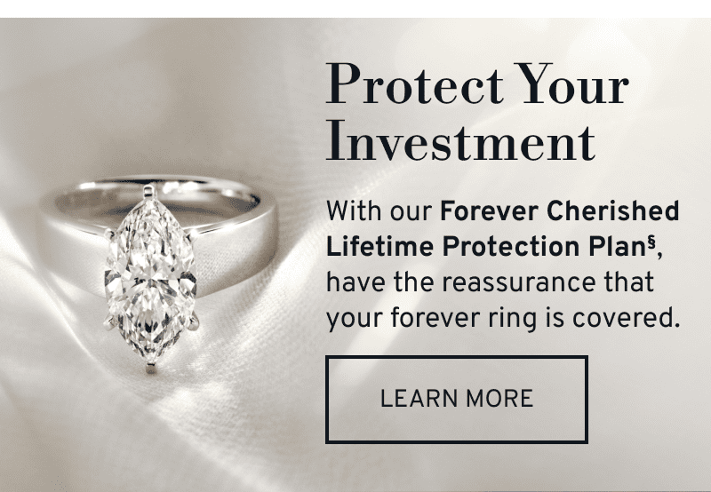 Diamond ring resting in silk. Protect Your Investment. Coverage for your forever ring. Click to Learn More