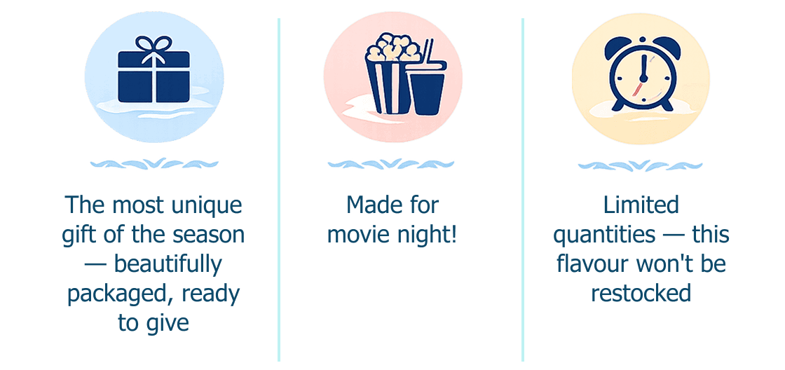 The most unique gift of the season — beautifully packaged, ready to give Made for movie night!