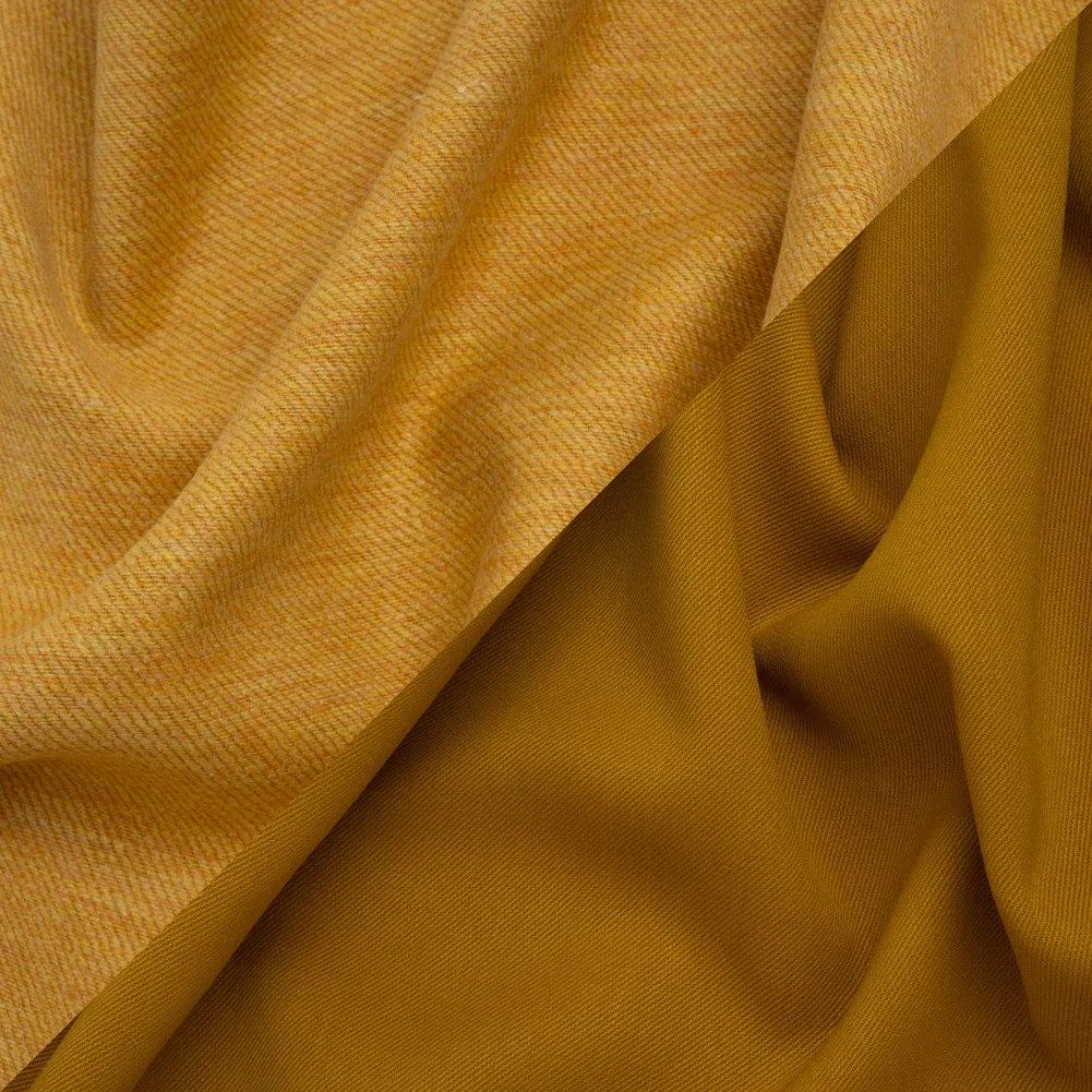 Image of Stretch Blended Virgin Wool and Recycled Polyester Twill Coating - Yellow Ochre Tweed - Famous Australian Designer Deadstock