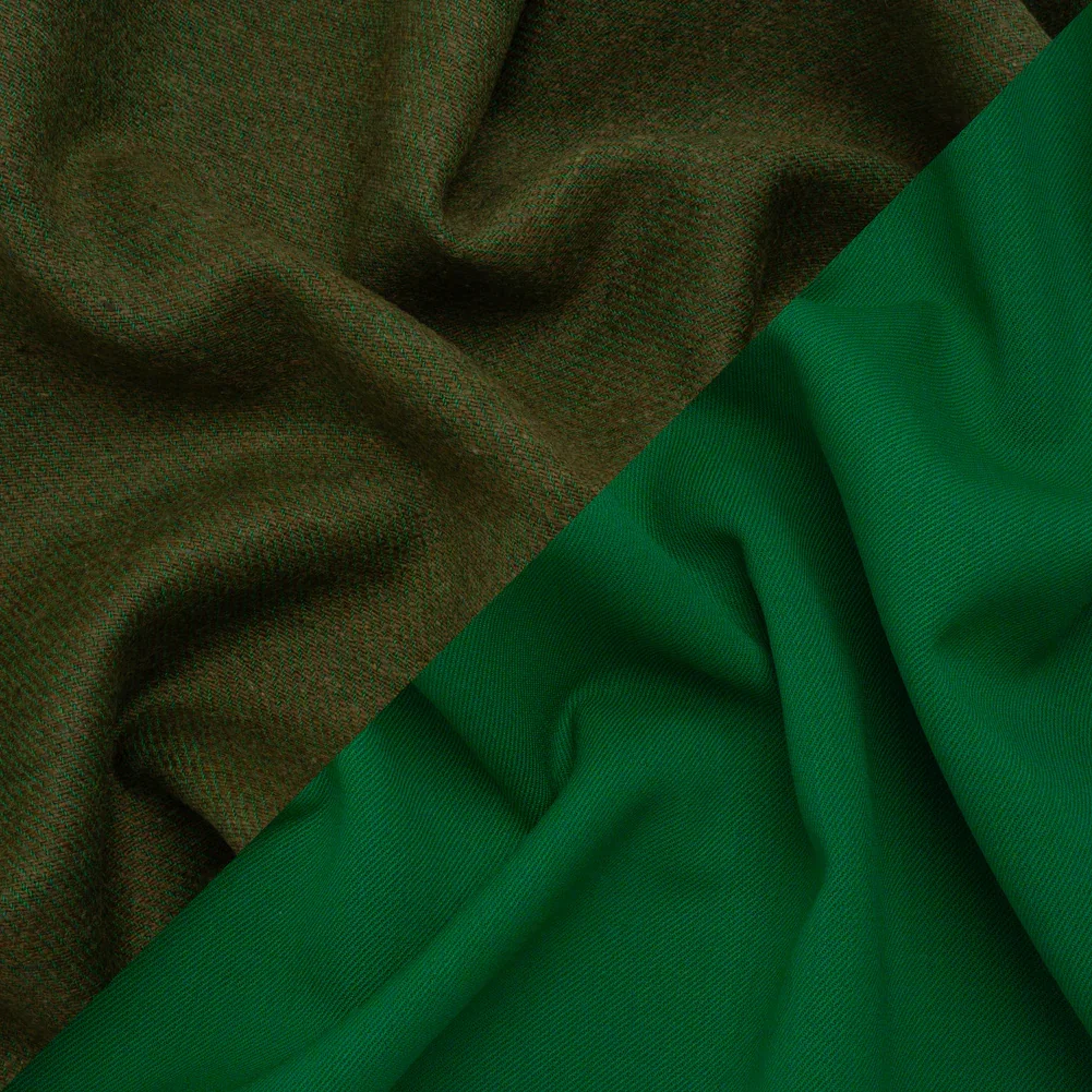 Image of Stretch Blended Virgin Wool and Recycled Polyester Twill Coating - Green Tweed - Famous Australian Designer Deadstock
