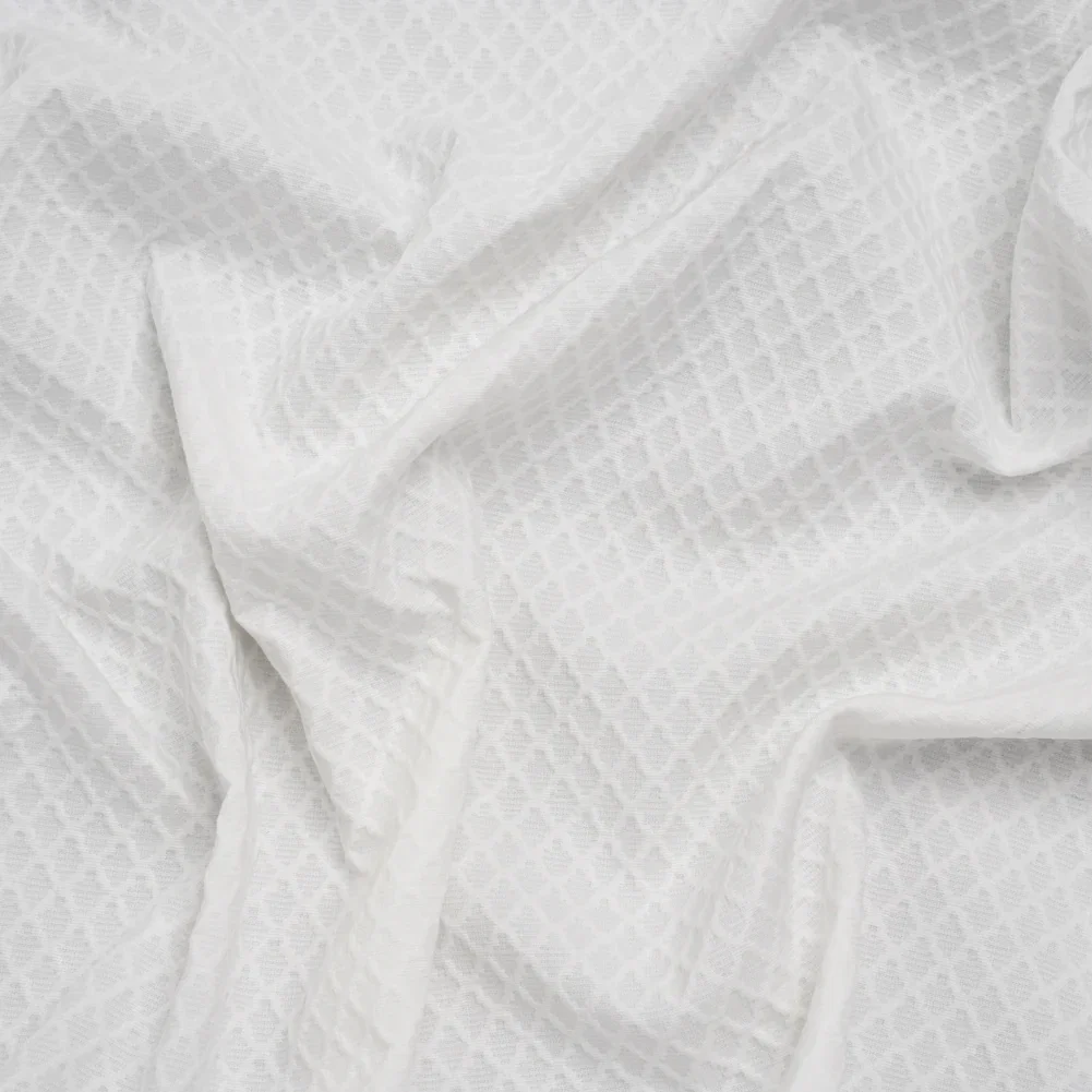 Image of Stretch Cotton Jacquard - White Diamond Lattice - Famous Australian Designer Deadstock