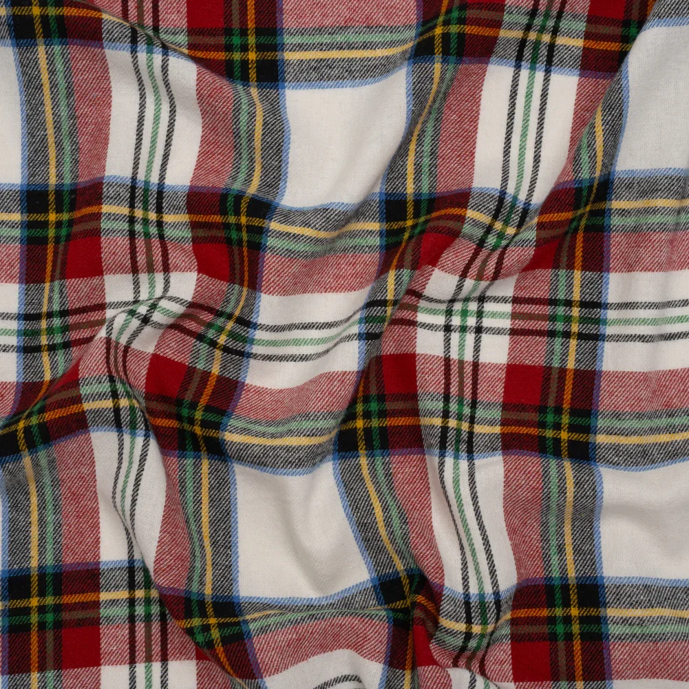 Image of Yarn-Dyed Cotton Twill Flannel - White, Red and Green Plaid