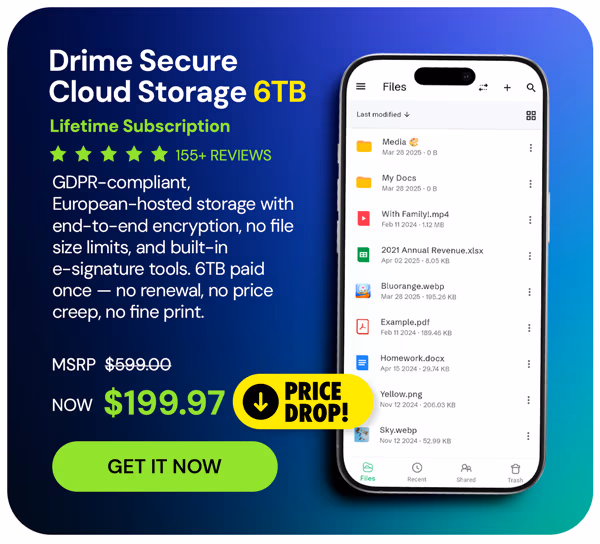 Drime Secure Cloud Storage: Lifetime Subscription (Advanced Plan/6TB)