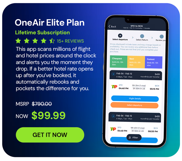 OneAir Elite Plan: Lifetime Subscription (Save Big on Flights, Hotels & More)