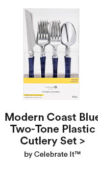 Modern Coast Blue Two-Tone Plastic Cutlery Set > by Celebrate It™