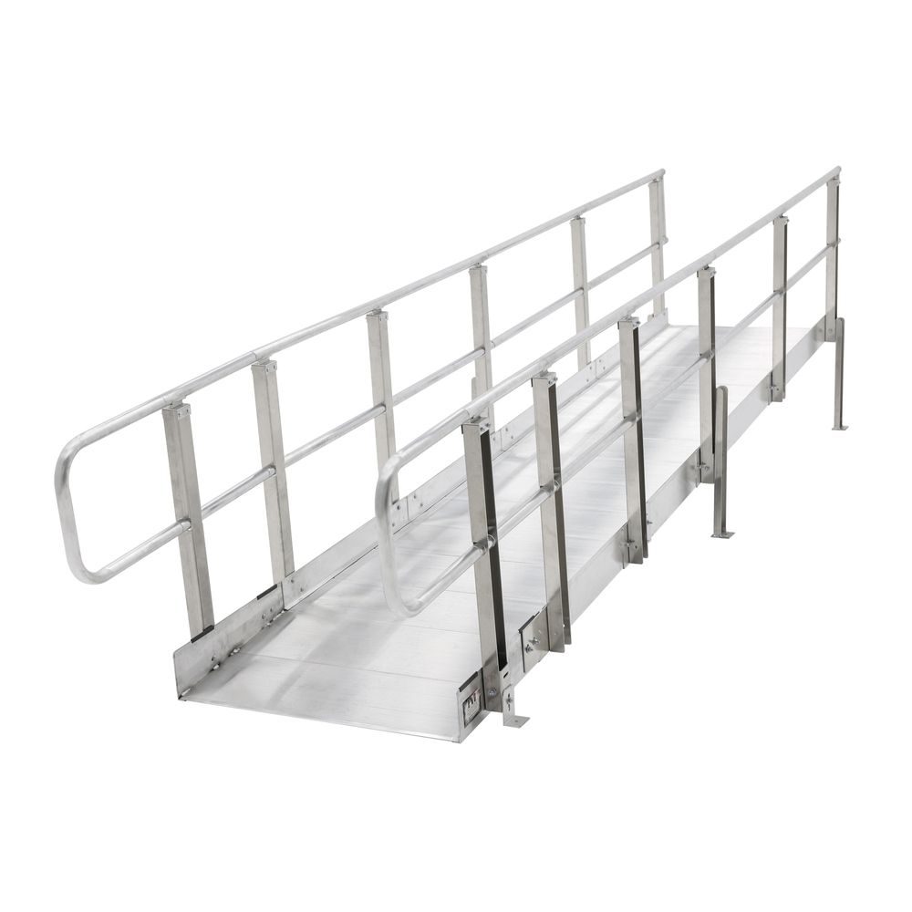 Image of 4' L PVI Modular XP Aluminum Wheelchair Ramp Section with Handrails