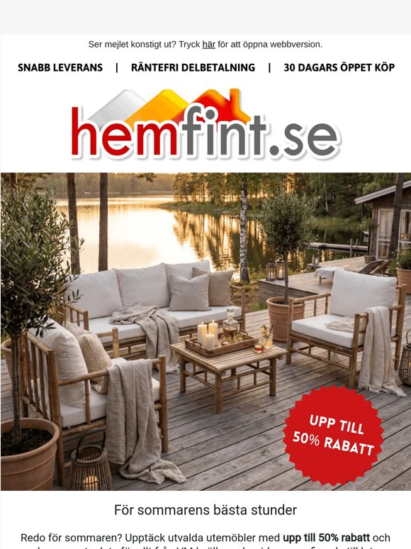Upp till 50% rabatt på utemöbler ☀️