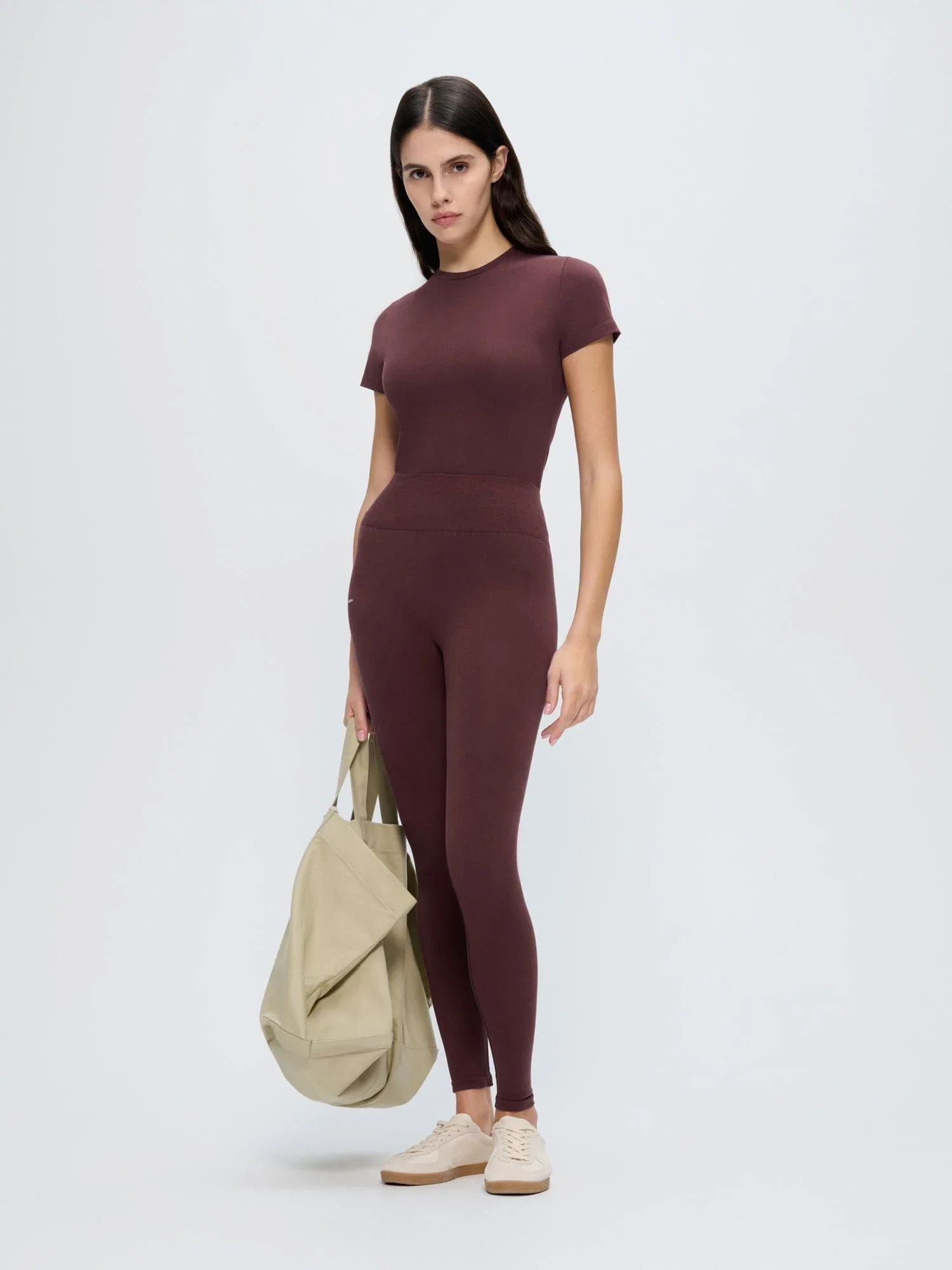 Image of Womens Cotton-Stretch Leggings—Chestnut Maroon