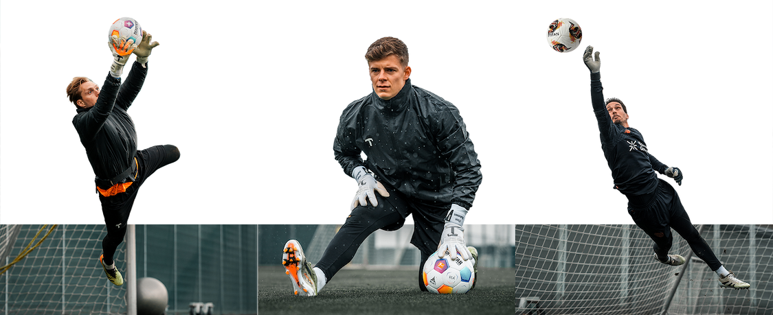 an image of a man in a black jacket is playing soccer