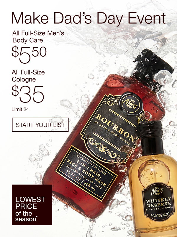 $5.50 all Full-Size Men's Body Care & Men's Bar Soaps & $35 Full-Size Cologne 
