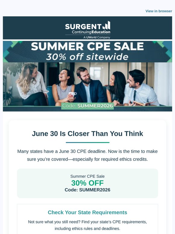 Meet Your CPE Deadline: Ethics & More at 30% OFF 🌟