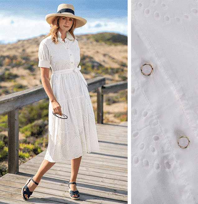 Ladies Cotton Broderie Anglaise Shirt Dress